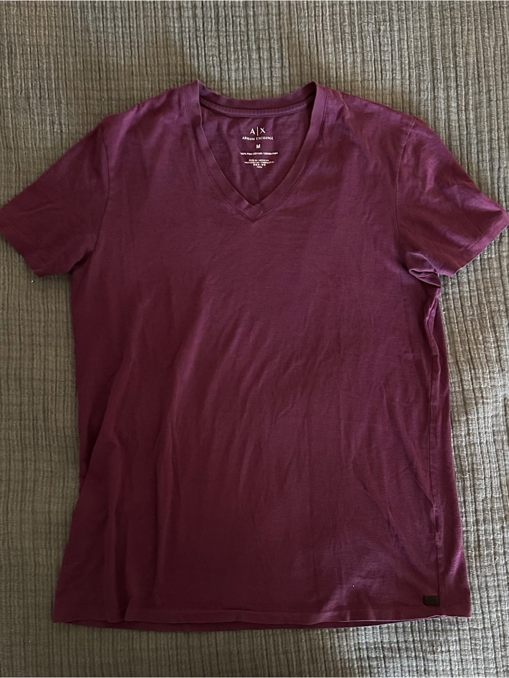 A|X Armani Exchange Medium Men's V-Neck Tee in Deep Plum